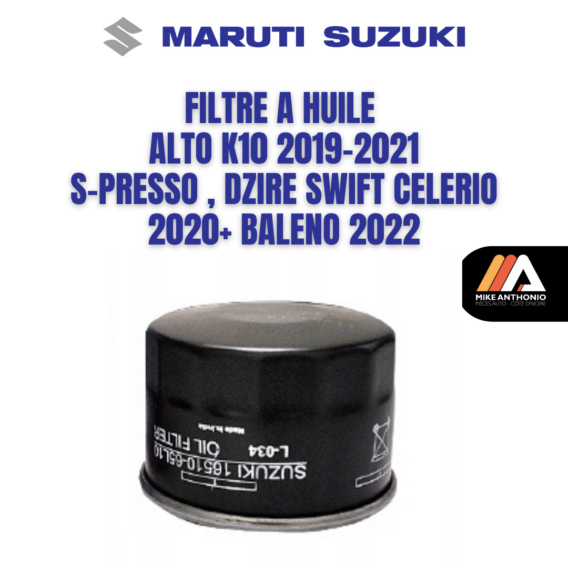 FILTRE A HUILE SUZUKI ALTO K10 2019-2021 S-PRESSO , DZIRE SWIFT CELERIO 2020+ BALENO 2022